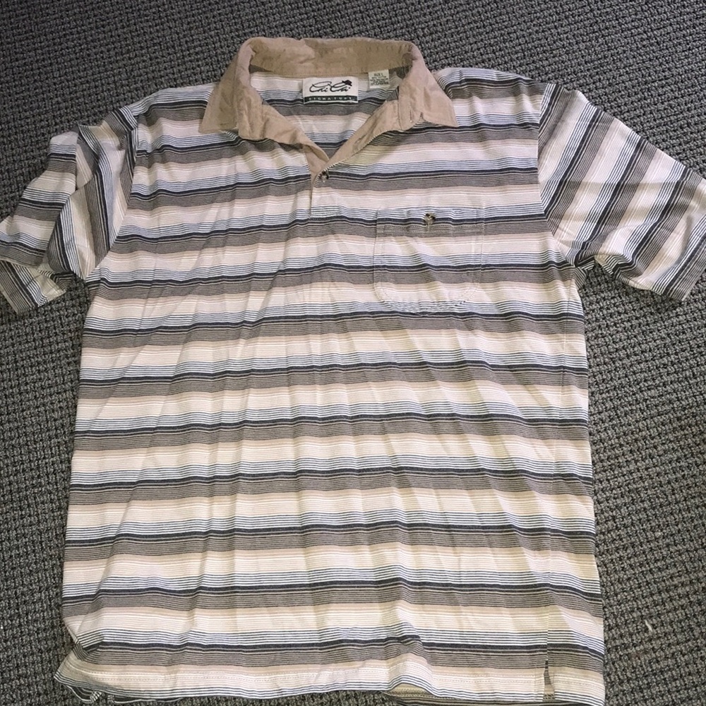 Casual Striped Polo Shirt - Beige, Gray & White